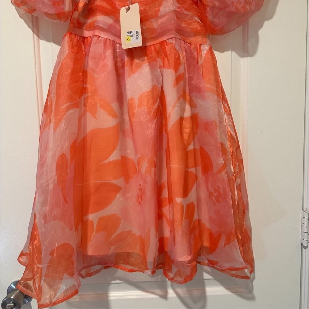 Entro Pink & Orange Puff Sleeve Mini Dress small - Picture 4 of 6